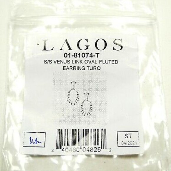 LAGOS Venus Link Oval Fluted Sterling Silver 18K Gold Post Turquoise Earrings - Picture 8 of 10